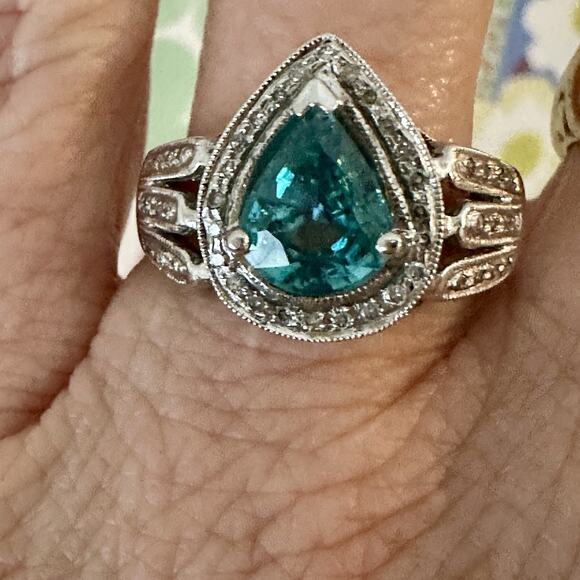 Vintage 14k Diamond Topaz Ring Size 8 - Picture 6 of 10